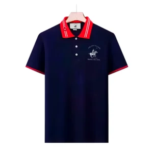 Polo Azul Marino con Cuello Rojo