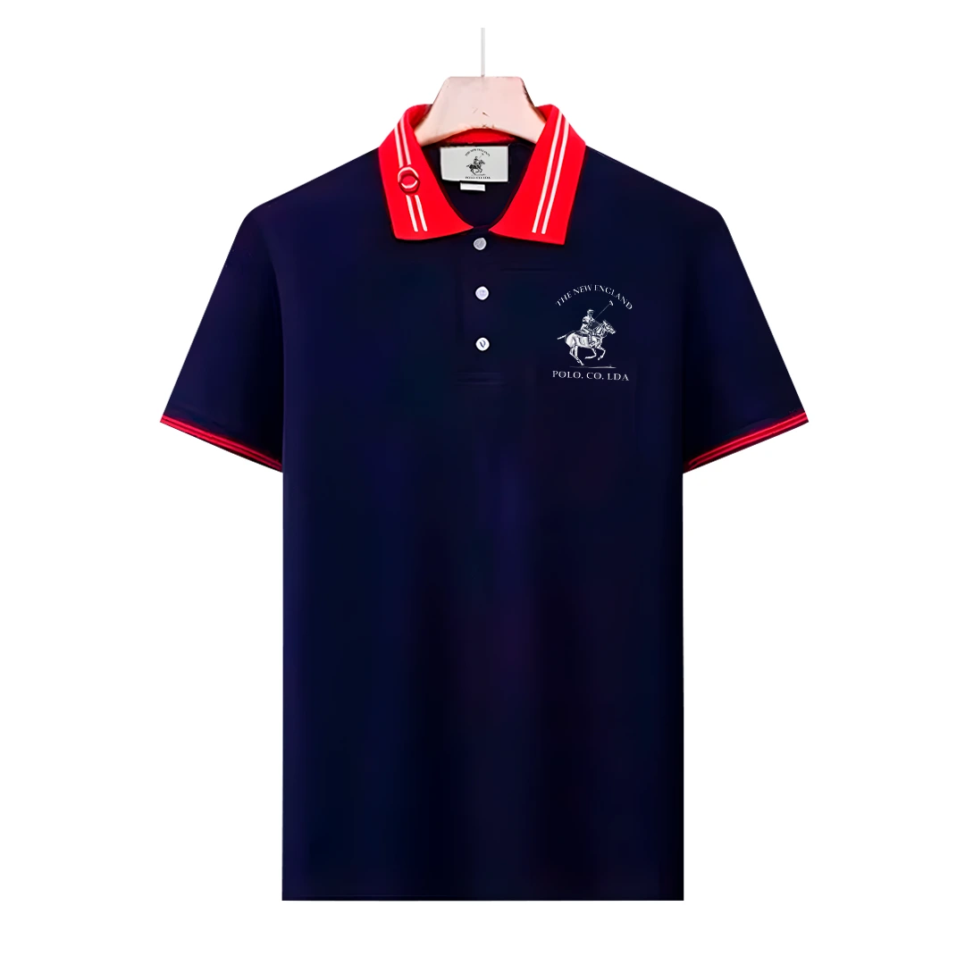 Polo Azul Marino con Cuello Rojo